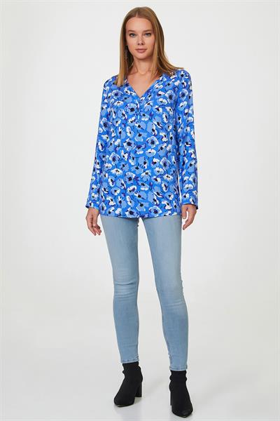 Kolları Apoletli Desenli Bluz 223-3024