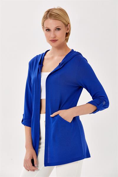 Kolları Çıtçıtlı Cepli Kapüşonlu Hırka 024-4408