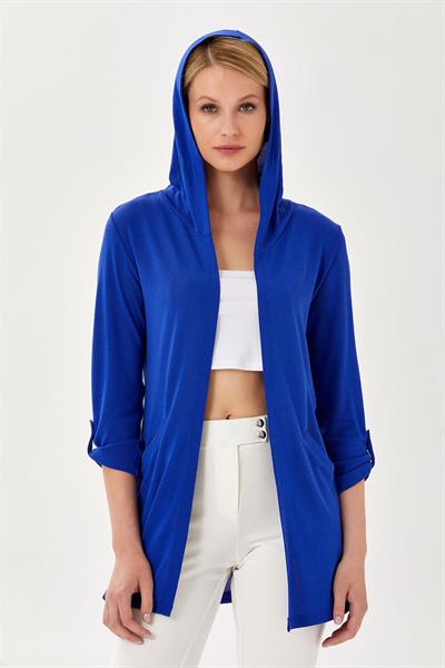 Kolları Çıtçıtlı Cepli Kapüşonlu Hırka 024-4408