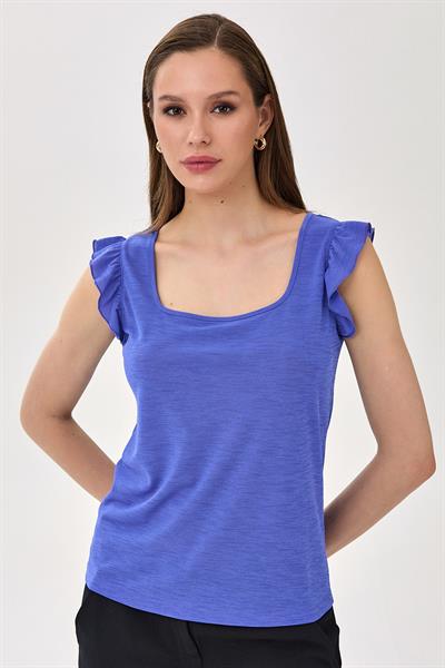 Kolları Fırfırlı Kare Yaka Bluz 025-1036