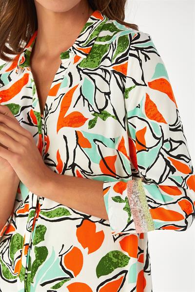 Kolları Şeritli Önü Düğmeli Desenli Gömlek Elbise 024-4032