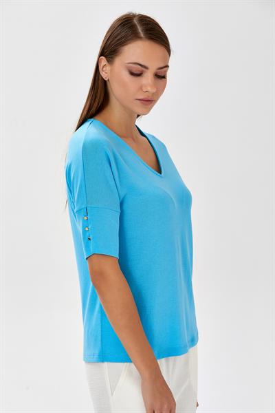 Kolu Düğme Detaylı V Yaka Bluz 024-1040