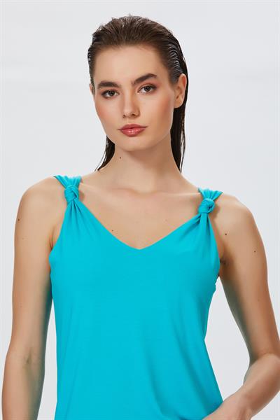 Omuzları Düğümlü V Yaka Kolsuz Bluz 022-1069