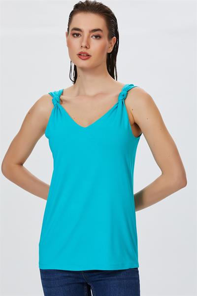 Omuzları Düğümlü V Yaka Kolsuz Bluz 022-1069