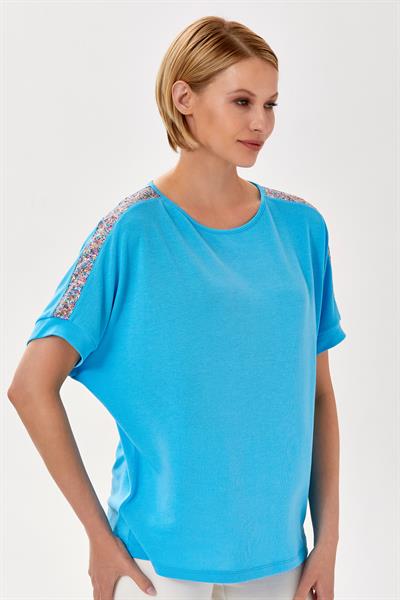 Omuzları Payet  Şeritli Yarasa Kol Bluz 024-1037