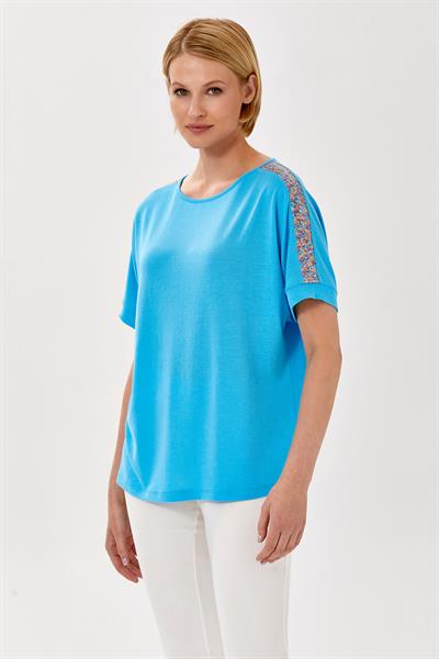 Omuzları Payet  Şeritli Yarasa Kol Bluz 024-1037