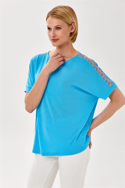 Omuzları Payet  Şeritli Yarasa Kol Bluz 024-1037