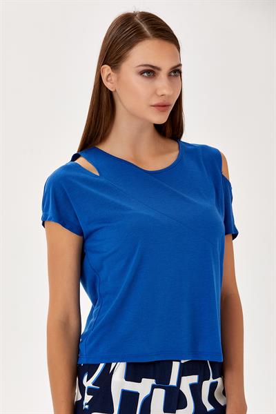 Omuzları Yırtmaçlı Kısa Kol Bluz 024-1063