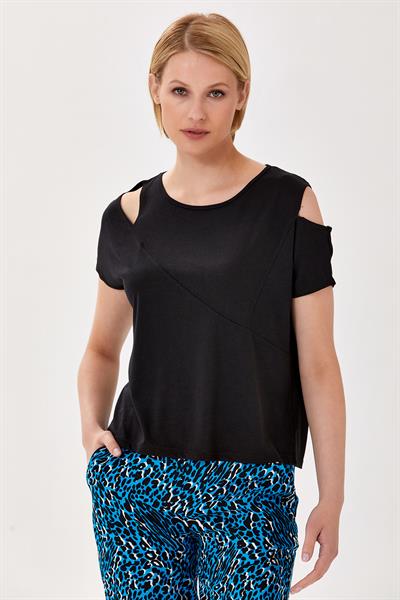 Omuzları Yırtmaçlı Kısa Kol Bluz 024-1063