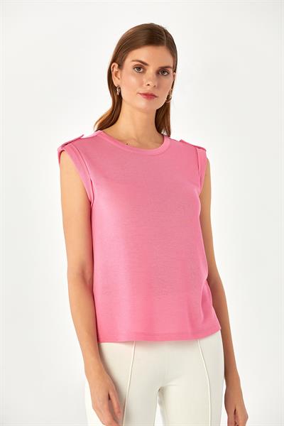 Omuzu Apoletli ve Düğmeli Double Kol Bluz 024-1029