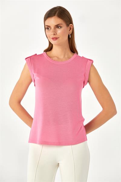 Omuzu Apoletli ve Düğmeli Double Kol Bluz 024-1029