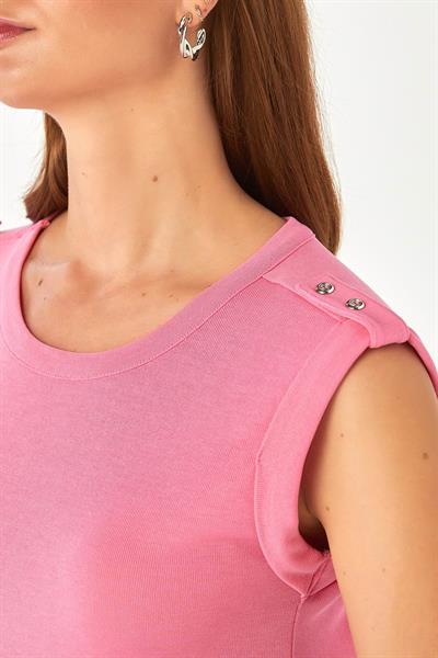 Omuzu Apoletli ve Düğmeli Double Kol Bluz 024-1029