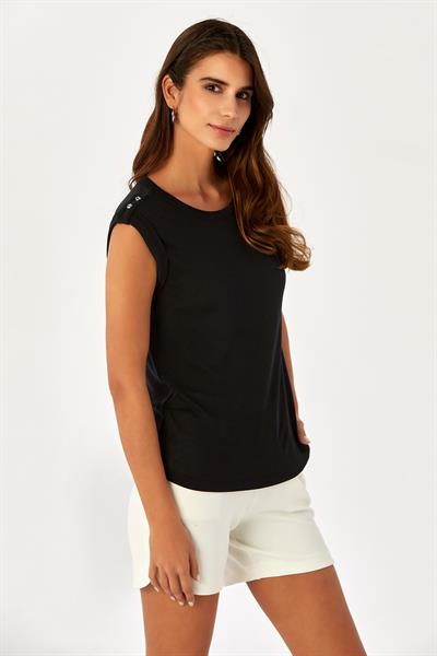 Omuzu Apoletli ve Düğmeli Double Kol Bluz 024-1029