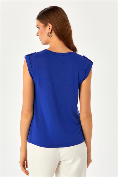 Omuzu Apoletli ve Düğmeli Double Kol Bluz 024-1029