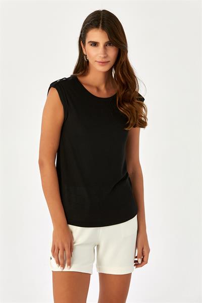 Omuzu Apoletli ve Düğmeli Double Kol Bluz 024-1029