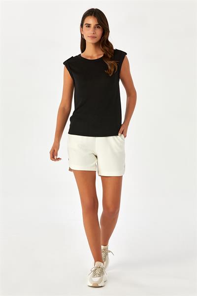 Omuzu Apoletli ve Düğmeli Double Kol Bluz 024-1029