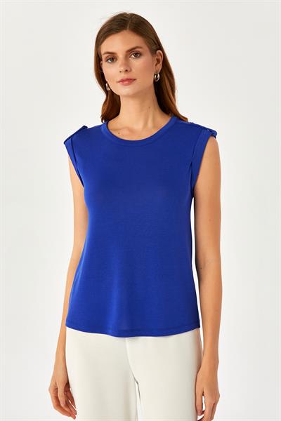 Omuzu Apoletli ve Düğmeli Double Kol Bluz 024-1029