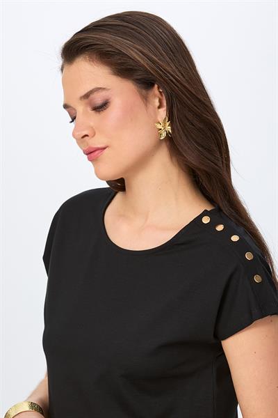Omuzu Çıtçıtlı Yuvarlak Yaka Bluz 026-1017