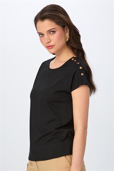 Omuzu Çıtçıtlı Yuvarlak Yaka Bluz 026-1017