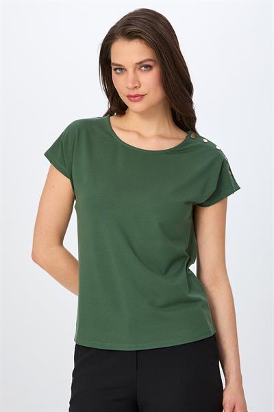 Omuzu Çıtçıtlı Yuvarlak Yaka Bluz 026-1017