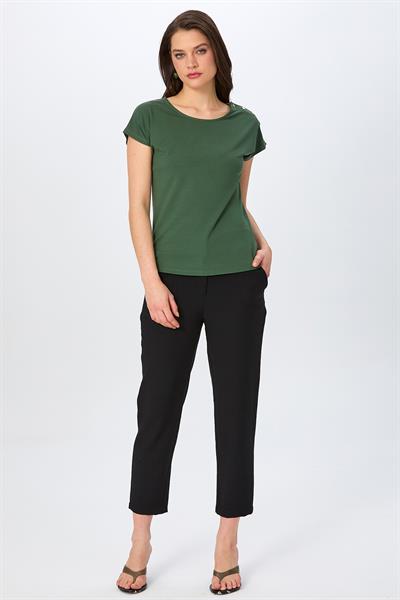 Omuzu Çıtçıtlı Yuvarlak Yaka Bluz 026-1017
