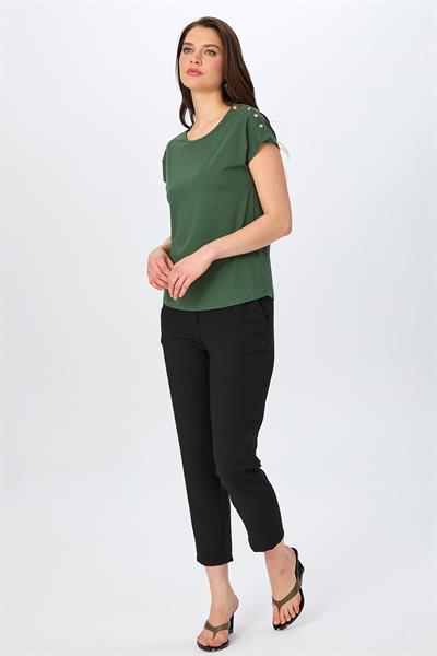 Omuzu Çıtçıtlı Yuvarlak Yaka Bluz 026-1017