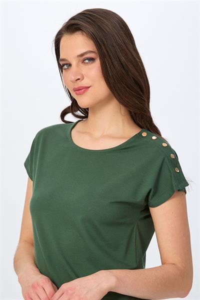 Omuzu Çıtçıtlı Yuvarlak Yaka Bluz 026-1017