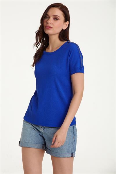 Omuzu Fermuarlı Yuvarlak Yaka Bluz 023-1016