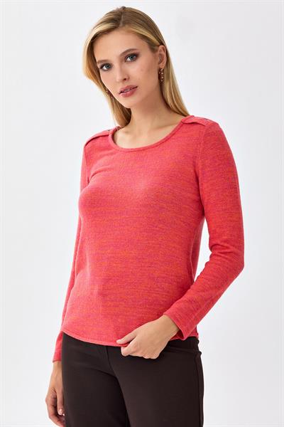 Omuzu Kuşgözü Detaylı Uzun Kol Triko Bluz 256-1702