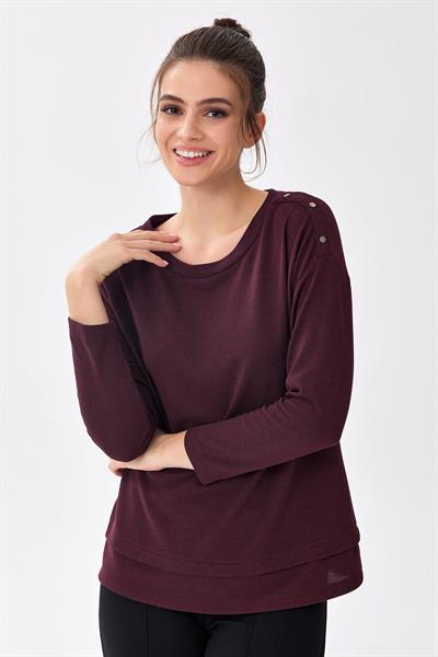 Omuzu Metal Aksesuarlı Yarasa Kol Bluz 256-1007