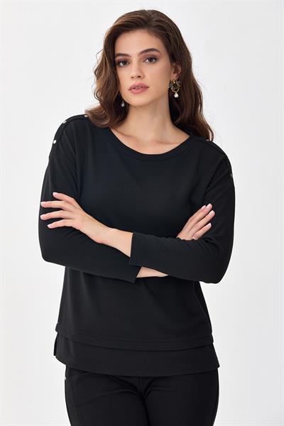 Omuzu Metal Aksesuarlı Yarasa Kol Bluz 256-1007