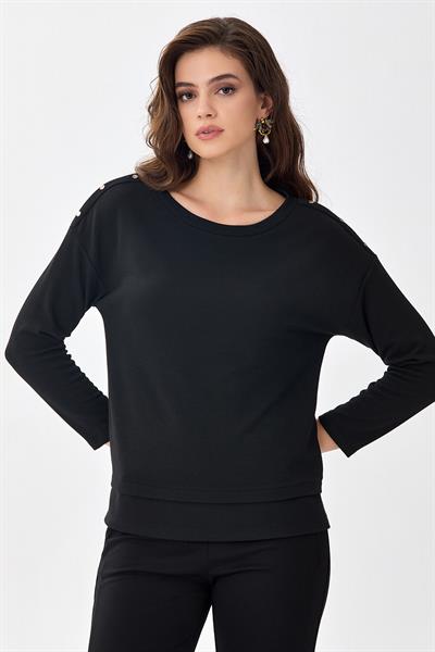 Omuzu Metal Aksesuarlı Yarasa Kol Bluz 256-1007