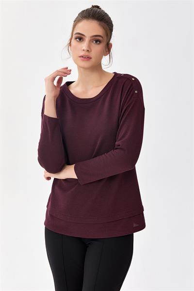 Omuzu Metal Aksesuarlı Yarasa Kol Bluz 256-1007