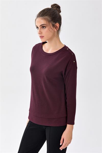 Omuzu Metal Aksesuarlı Yarasa Kol Bluz 256-1007