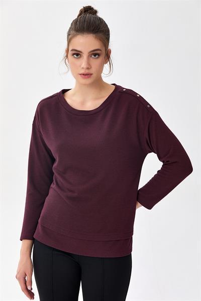 Omuzu Metal Aksesuarlı Yarasa Kol Bluz 256-1007
