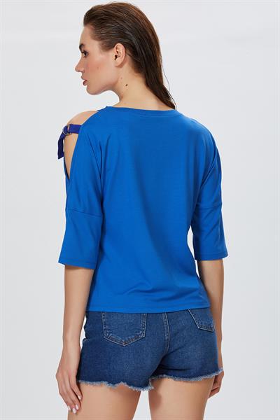 Omuzu Yırtmaçlı Tokalı Turvakar Kol Bluz 022-1081