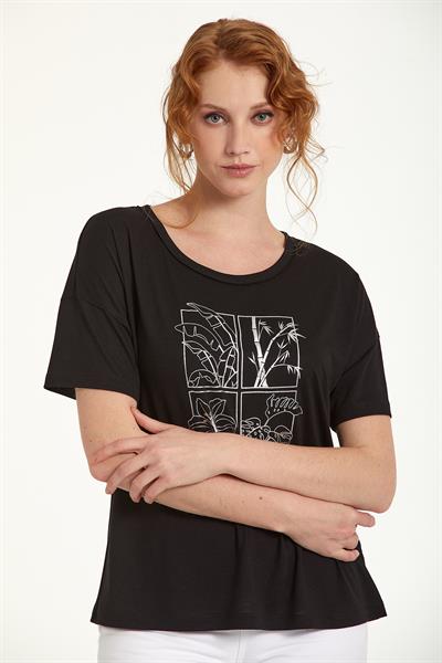 Önü Baskılı Düşük Kollu Bluz 023-1056