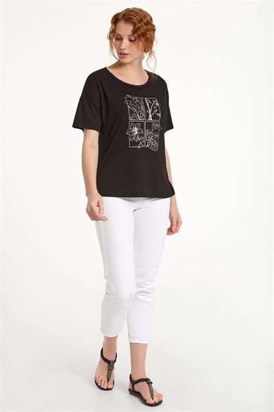 Önü Baskılı Düşük Kollu Bluz 023-1056