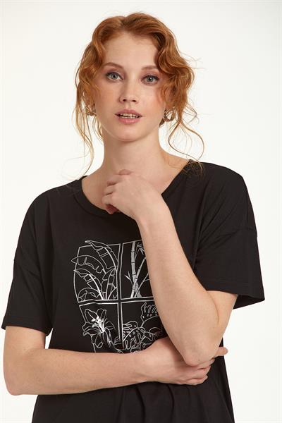 Önü Baskılı Düşük Kollu Bluz 023-1056