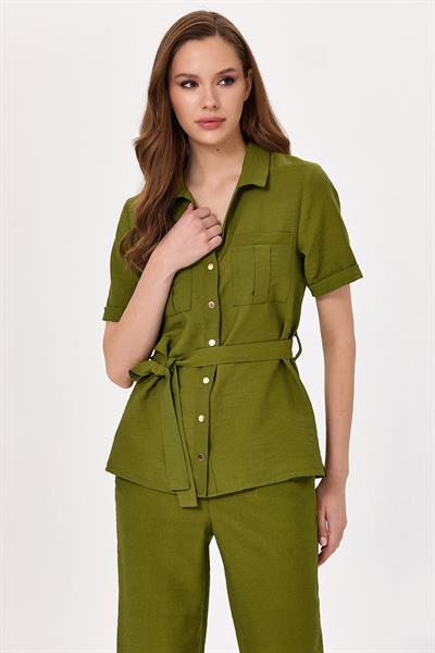 Önü Çıtçıtlı Cep Detaylı Gömlek 025-3002