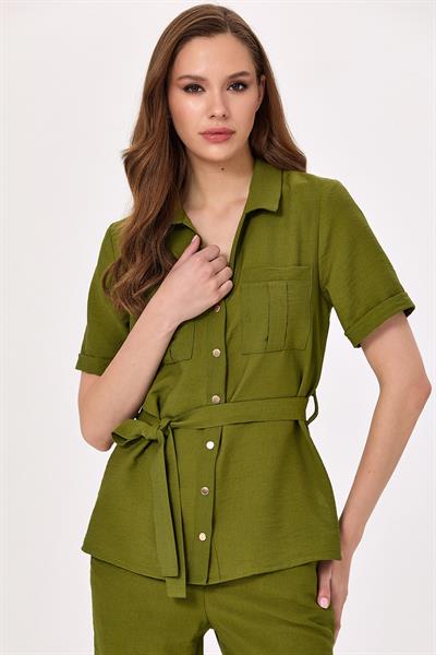 Önü Çıtçıtlı Cep Detaylı Gömlek 025-3002