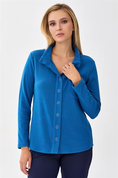 Önü Çıtçıtlı Cep Detaylı Uzun Kol Triko Bluz 256-1706