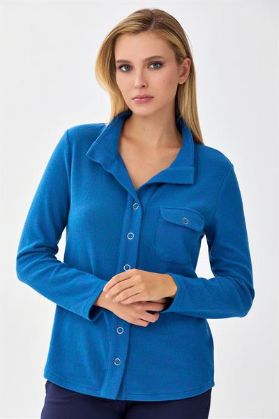 Önü Çıtçıtlı Cep Detaylı Uzun Kol Triko Bluz 256-1706
