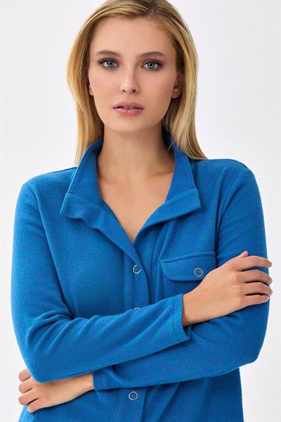 Önü Çıtçıtlı Cep Detaylı Uzun Kol Triko Bluz 256-1706