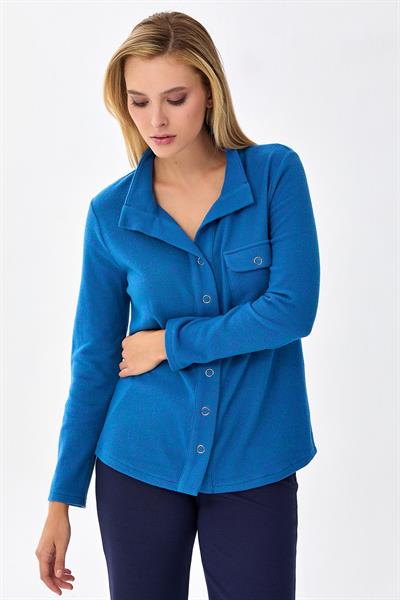 Önü Çıtçıtlı Cep Detaylı Uzun Kol Triko Bluz 256-1706