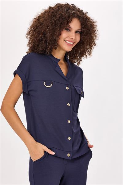 Önü Çıtçıtlı Cepli Düşük Kol S-Shirt 025-2104