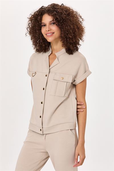 Önü Çıtçıtlı Cepli Düşük Kol S-Shirt 025-2104