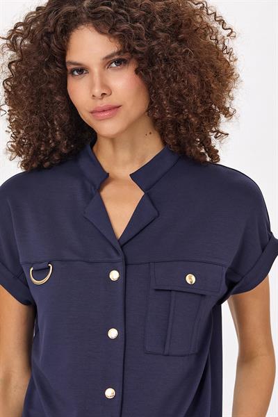 Önü Çıtçıtlı Cepli Düşük Kol S-Shirt 025-2104