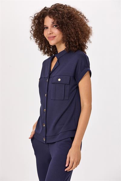 Önü Çıtçıtlı Cepli Düşük Kol S-Shirt 025-2104