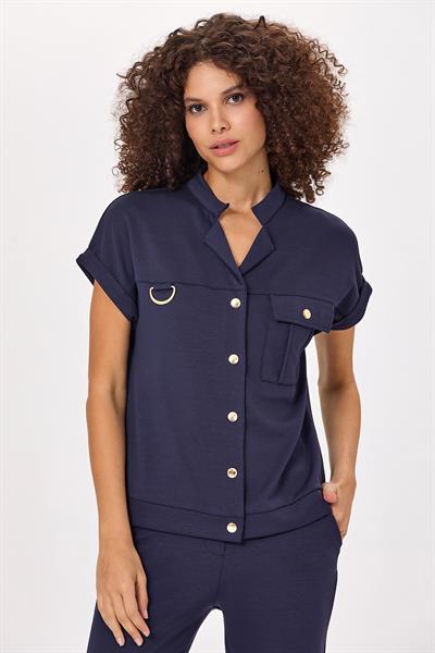 Önü Çıtçıtlı Cepli Düşük Kol S-Shirt 025-2104